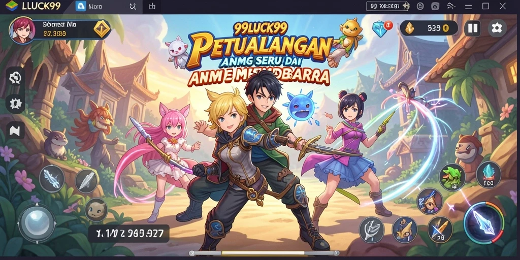 Screenshot 99LUCK99 menampilkan pertarungan seru dengan karakter anime.