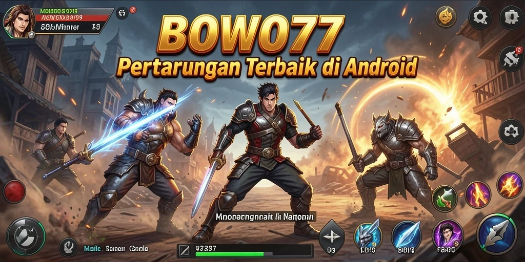 Tangkapan layar utama BOWO77 dengan aksi pertarungan intens.