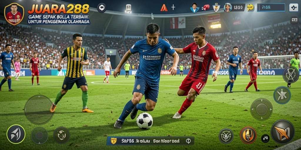 Tampilan gameplay JUARA288 dalam pertandingan sepak bola yang seru.