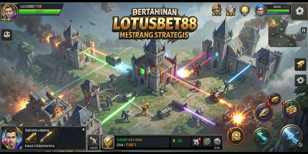 Gambaran gameplay LOTUSBET88 dengan menara yang bertahan dari serangan musuh.