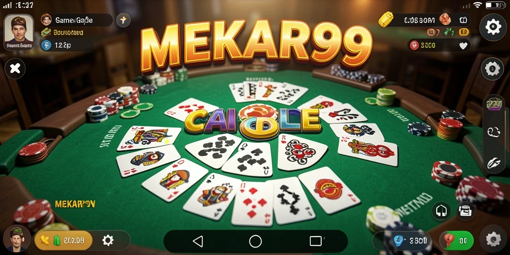 Tampilan screenshot MEKAR99 dengan gameplay Gaple yang seru.