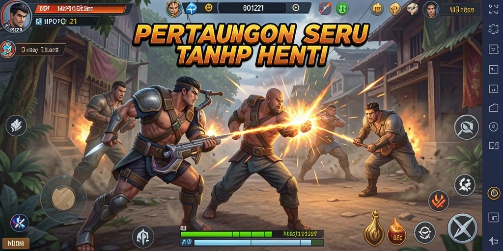 Tampilan gameplay seru MPO1221 dengan karakter bertarung.