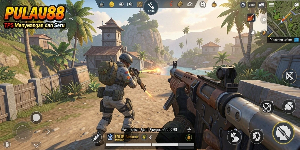 Screenshot PULAU88 memperlihatkan aksi gameplay yang intens dalam TPS.