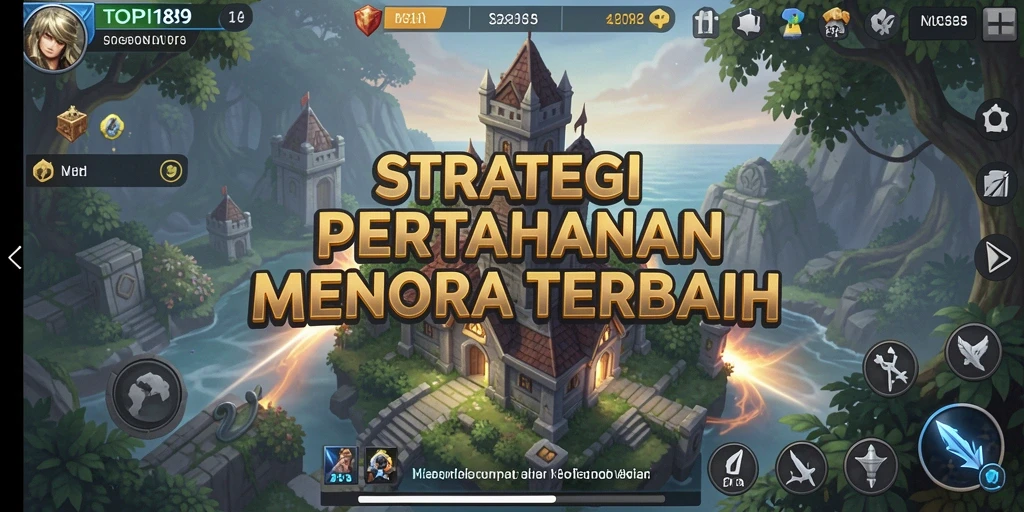 Screenshot gameplay TOPI189 menampilkan aksi menara pertahanan yang intens.